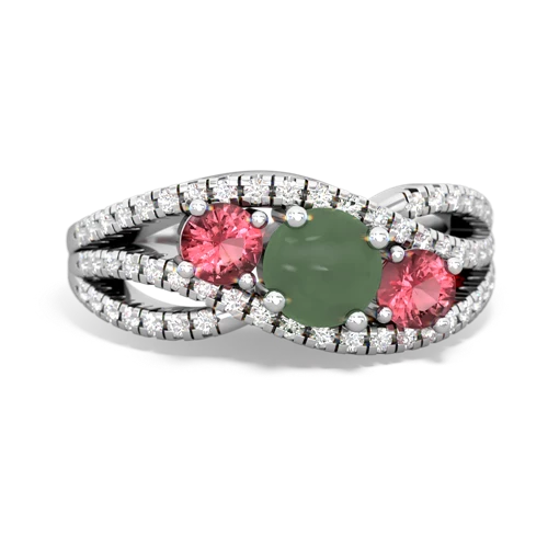 jade-tourmaline three stone pave ring