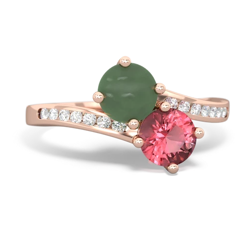 jade-tourmaline two stone channel ring