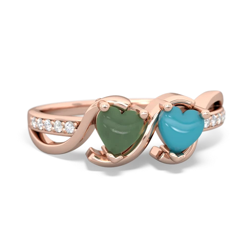 jade-turquoise double heart ring