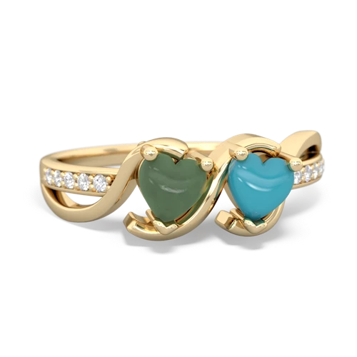 jade-turquoise double heart ring