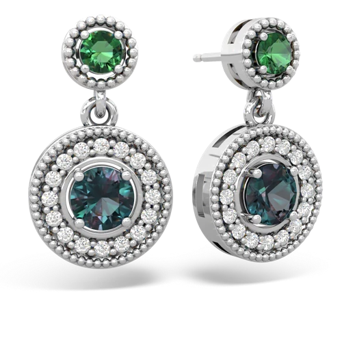 lab emerald-alexandrite halo earrings