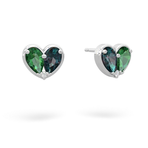 lab emerald-alexandrite one heart earrings
