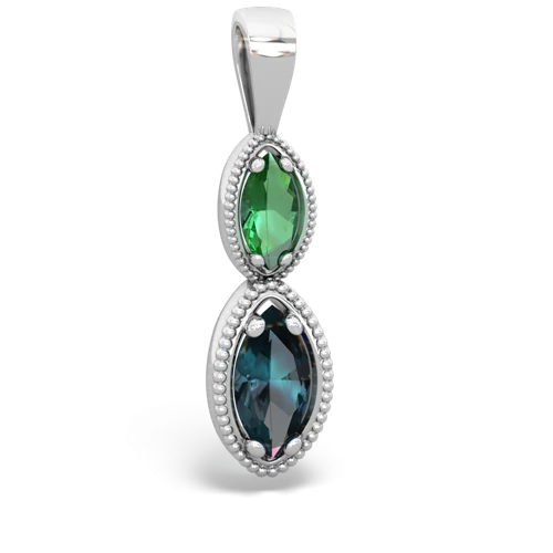 lab emerald-alexandrite antique milgrain pendant