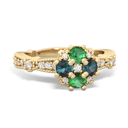 Lab Emerald Lab Created Emerald with Lab Created Alexandrite Milgrain Antique Style ring Ring