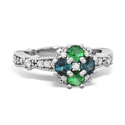 lab emerald-alexandrite art deco engagement ring