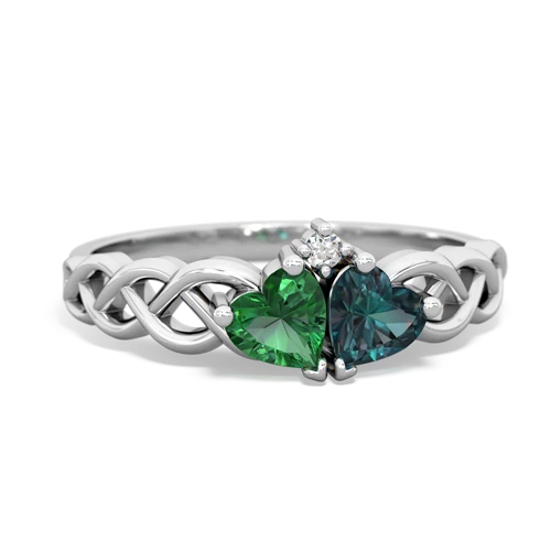Lab Emerald Lab Created Emerald with Lab Created Alexandrite Heart to Heart Braid ring Ring