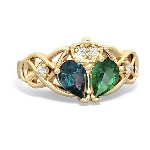 Lab Emerald Lab Created Emerald with Lab Created Alexandrite Two Stone Claddagh ring Ring