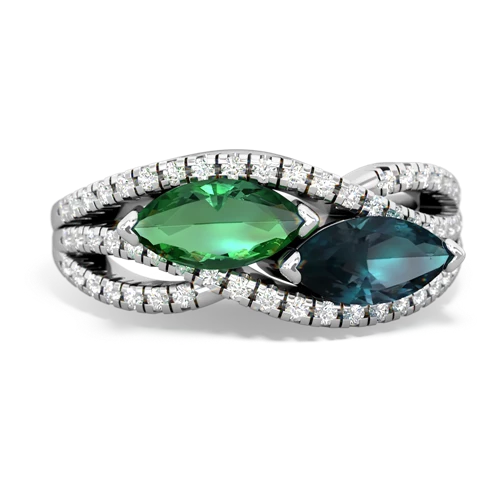 lab emerald-alexandrite double heart ring