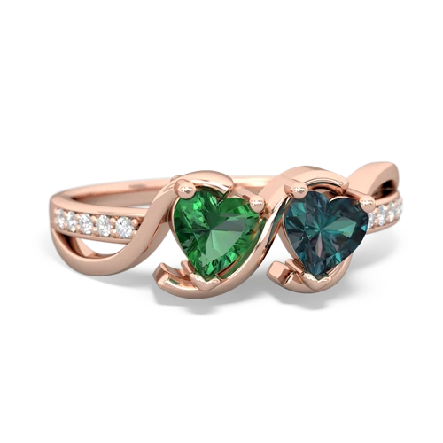 lab emerald-alexandrite double heart ring