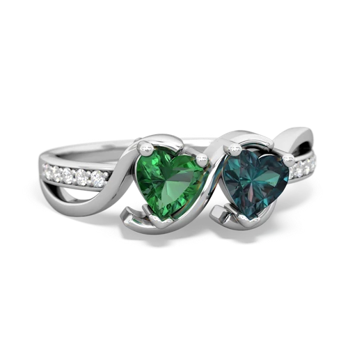 lab emerald-alexandrite double heart ring