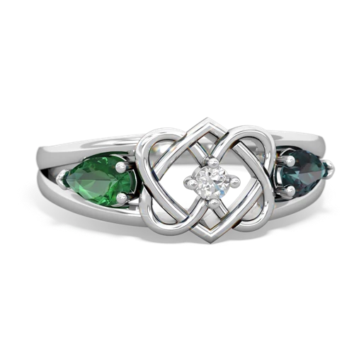 lab emerald-alexandrite double heart ring