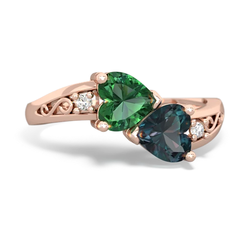 lab emerald-alexandrite filligree ring