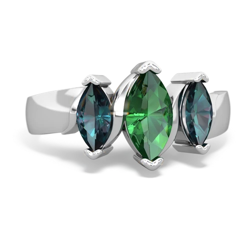 Lab Emerald Lab Created Emerald with Lab Created Alexandrite and Lab Created Emerald Three Peeks ring Ring
