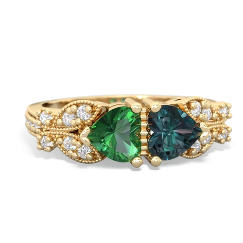 Lab Emerald Lab Created Emerald with Lab Created Alexandrite Diamond Butterflies ring Ring