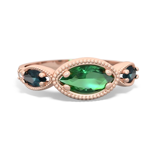 Lab Emerald Lab Created Emerald with Lab Created Alexandrite and  Antique Style Keepsake ring Ring