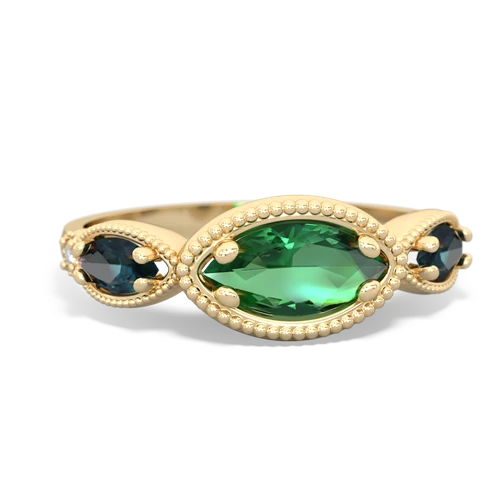 Lab Emerald Lab Created Emerald with Lab Created Alexandrite and Lab Created Sapphire Antique Style Keepsake ring Ring