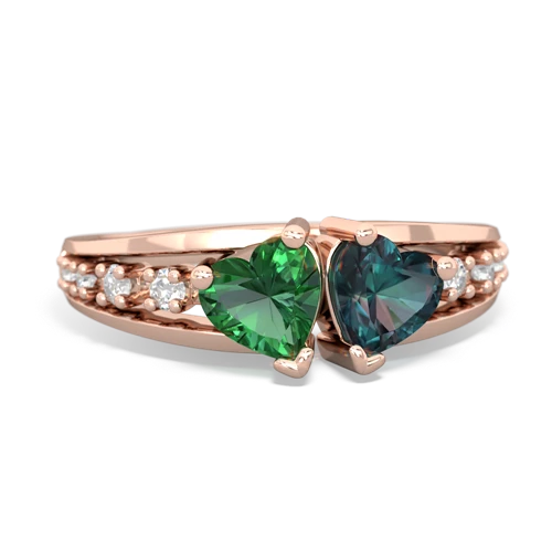 Lab Emerald Lab Created Emerald with Lab Created Alexandrite Heart to Heart ring Ring