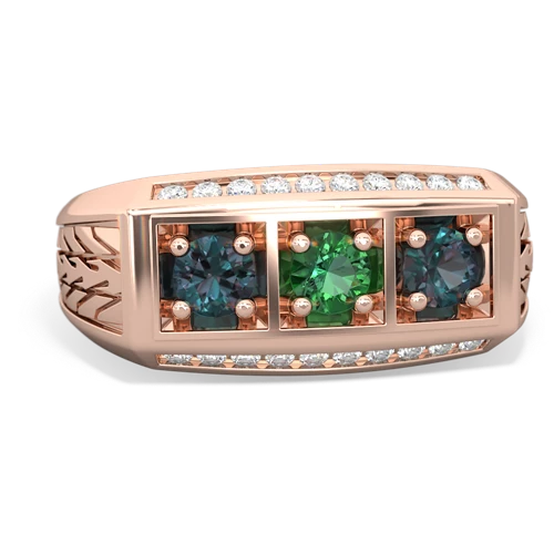lab emerald-alexandrite three stone ring