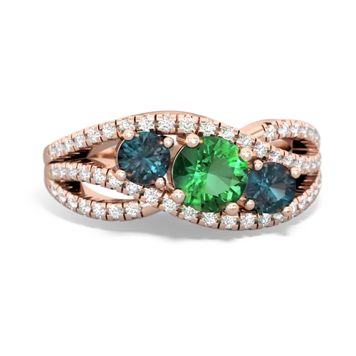 lab emerald-alexandrite three stone pave ring