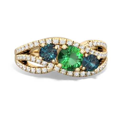 lab emerald-alexandrite three stone pave ring