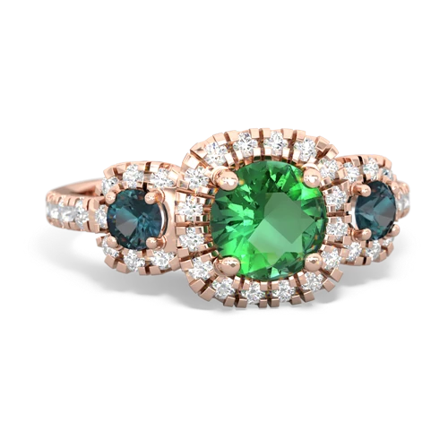 Lab Emerald Lab Created Emerald with Lab Created Alexandrite and Lab Created Pink Sapphire Regal Halo ring Ring