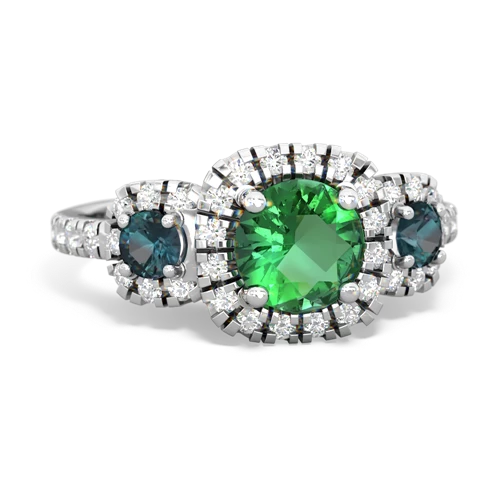 lab emerald-alexandrite three stone regal ring