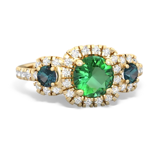 lab emerald-alexandrite three stone regal ring