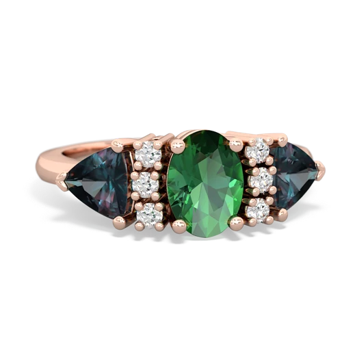 Lab Emerald Lab Created Emerald with Lab Created Alexandrite and Genuine Smoky Quartz Antique Style Three Stone ring Ring