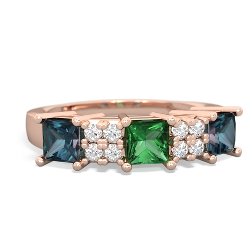 Lab Emerald Lab Created Emerald with Lab Created Alexandrite and Lab Created Pink Sapphire Three Stone ring Ring