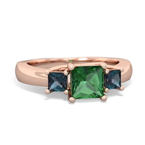 Lab Emerald Lab Created Emerald with Lab Created Alexandrite and Genuine Pink Tourmaline Three Stone Trellis ring Ring