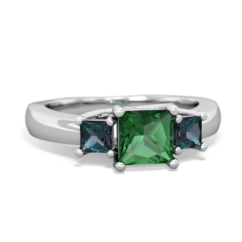 Lab Emerald Lab Created Emerald with Lab Created Alexandrite and  Three Stone Trellis ring Ring