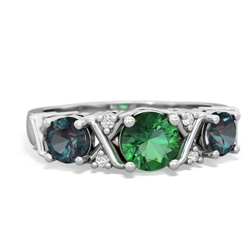 Lab Emerald Lab Created Emerald with Lab Created Alexandrite and  Hugs and Kisses ring Ring
