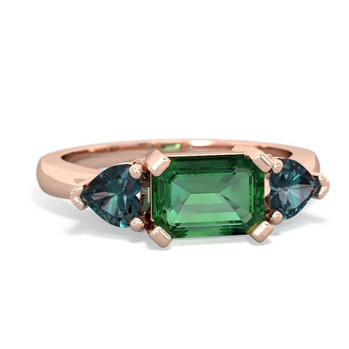 Lab Emerald Lab Created Emerald with Lab Created Alexandrite and  Three Stone ring Ring