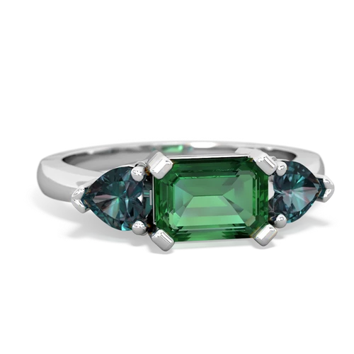 Lab Emerald Lab Created Emerald with Lab Created Alexandrite and Genuine Aquamarine Three Stone ring Ring