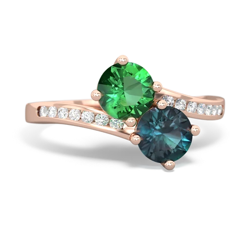 Lab Emerald Lab Created Emerald with Lab Created Alexandrite Keepsake Two Stone ring Ring