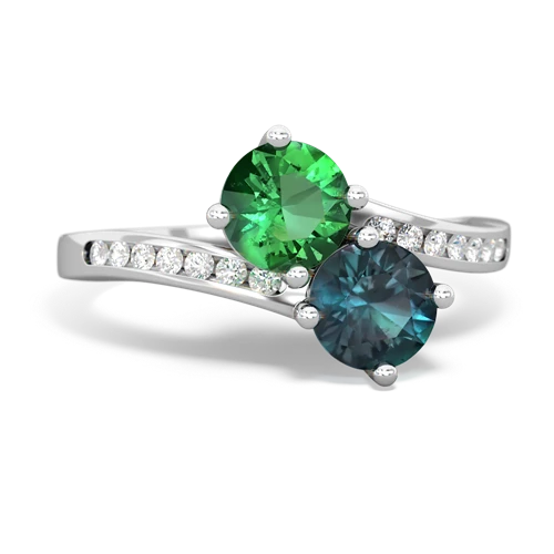 lab emerald-alexandrite two stone channel ring