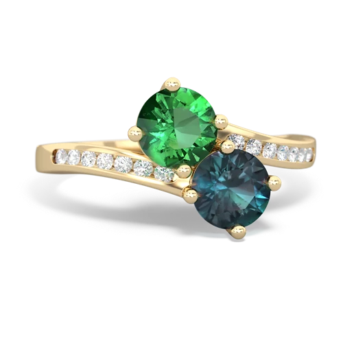 lab emerald-alexandrite two stone channel ring