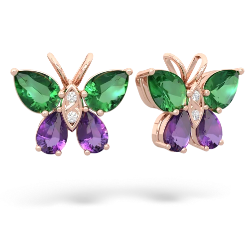 lab emerald-amethyst butterfly earrings