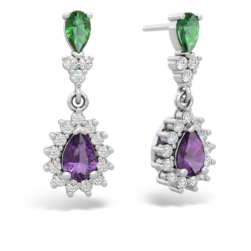 Lab Emerald Lab Created Emerald with Genuine Amethyst Halo Pear Dangle earrings Earrings