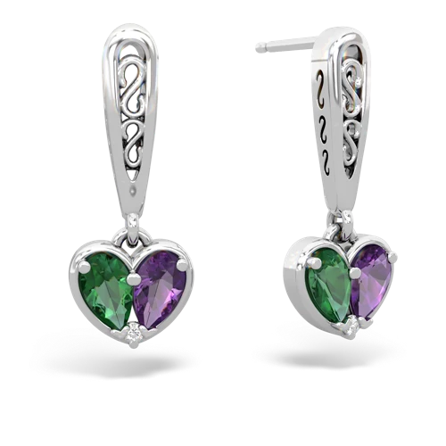 lab emerald-amethyst filligree earrings