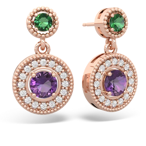 lab emerald-amethyst halo earrings