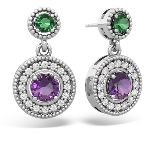 Lab Emerald Lab Created Emerald with Genuine Amethyst Halo Dangle earrings Earrings