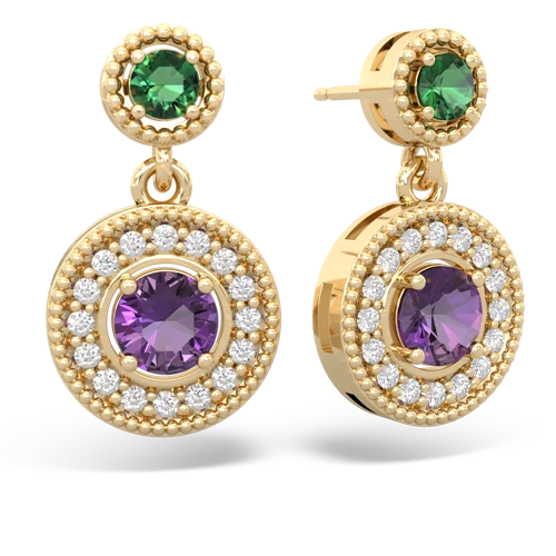 Lab Emerald Lab Created Emerald with Genuine Amethyst Halo Dangle earrings Earrings