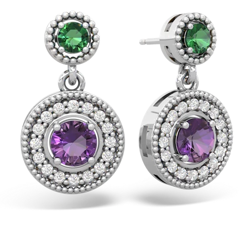 lab emerald-amethyst halo earrings