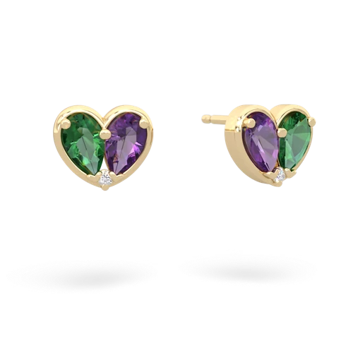 lab emerald-amethyst one heart earrings
