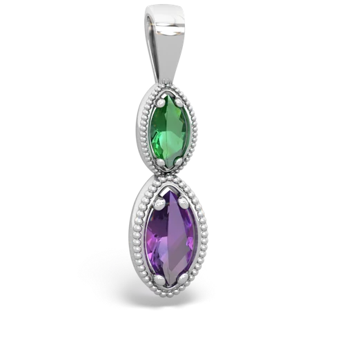 lab emerald-amethyst antique milgrain pendant