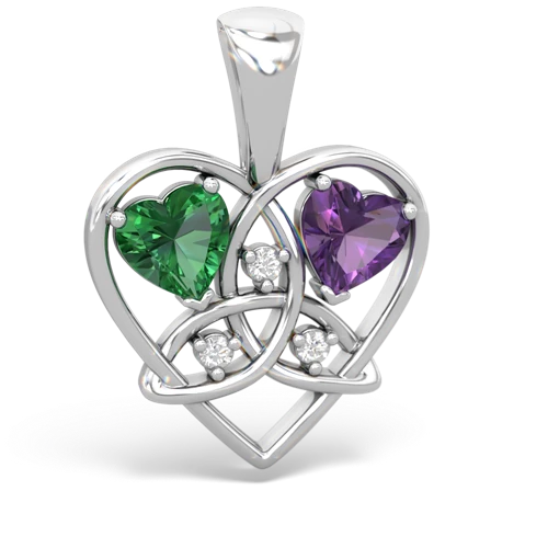 Lab Emerald Lab Created Emerald with Genuine Amethyst Celtic Trinity Heart pendant Pendant
