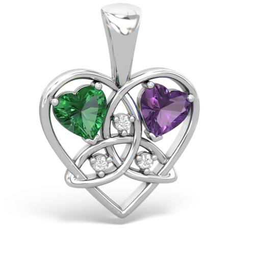 lab emerald-amethyst celtic heart pendant