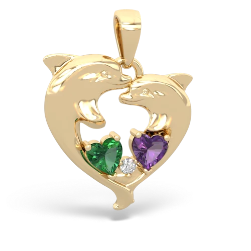 Lab Emerald Lab Created Emerald with Genuine Amethyst Dolphin Heart pendant Pendant