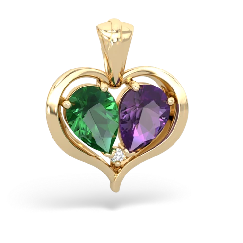 lab emerald-amethyst half heart whole pendant